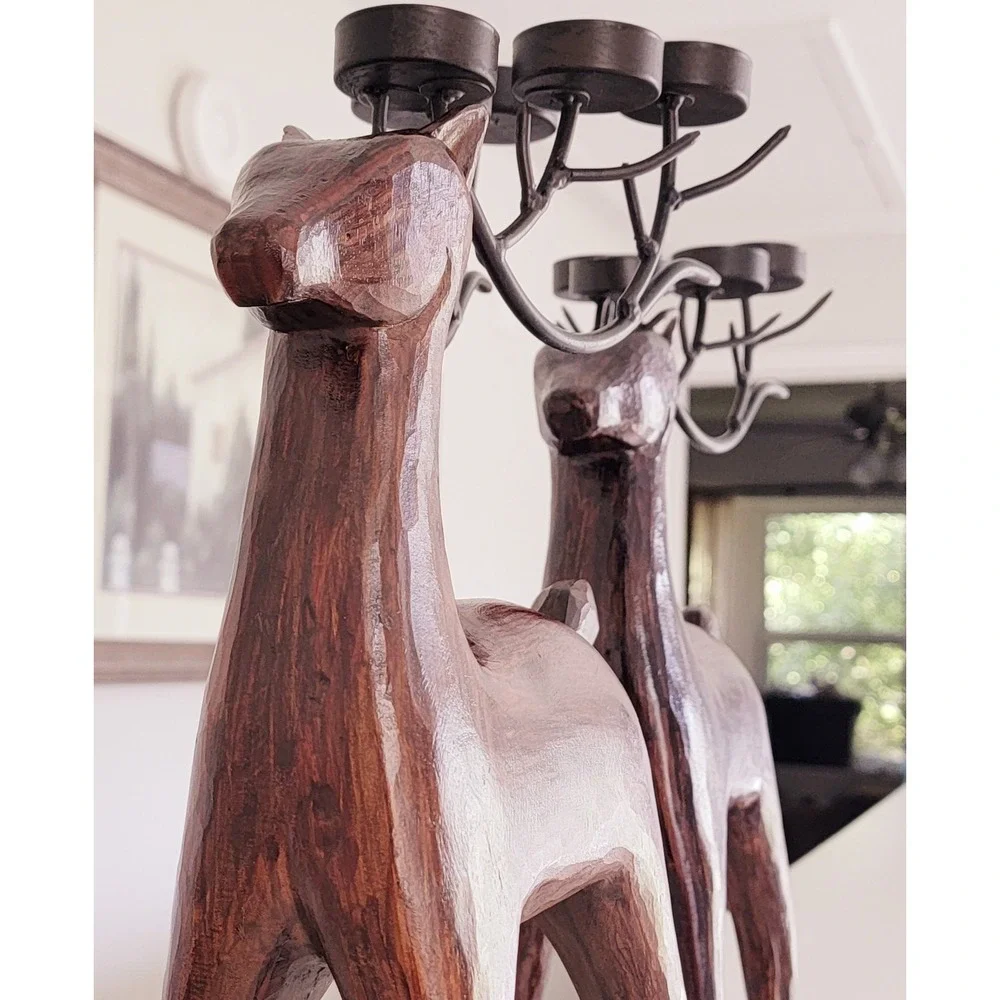 Reindeer Candle Holder Set 5 Tealight‎ Candles Faux Wood/Metal Christmas Holiday
